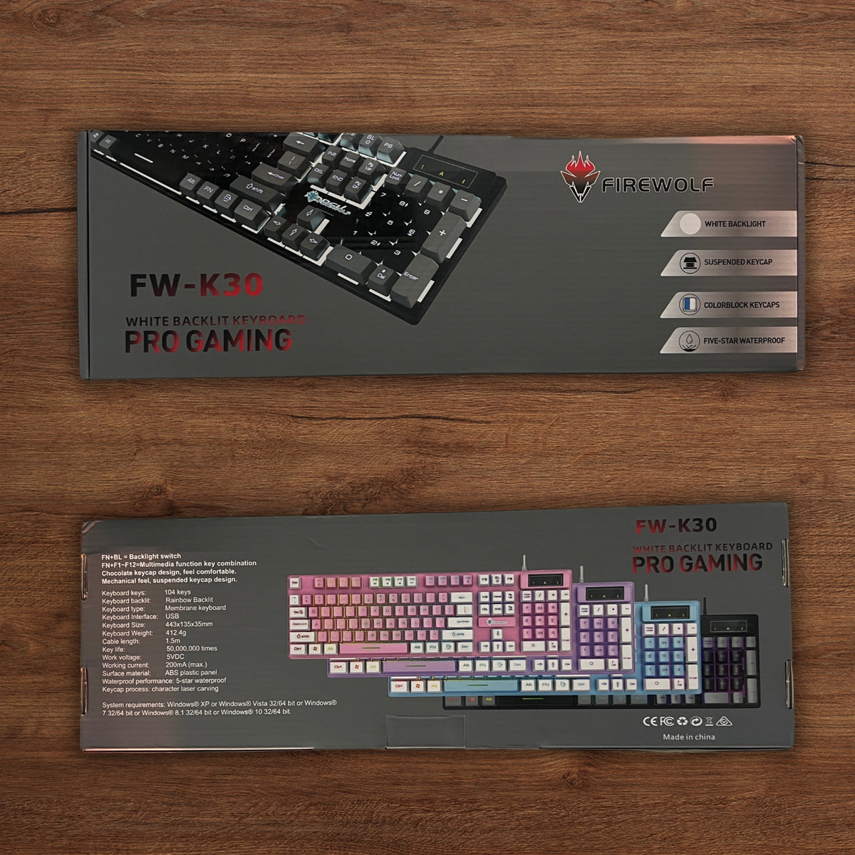 FIREWOLF FW-K30 Keyboard Color Backlight Membrane Silent Keys