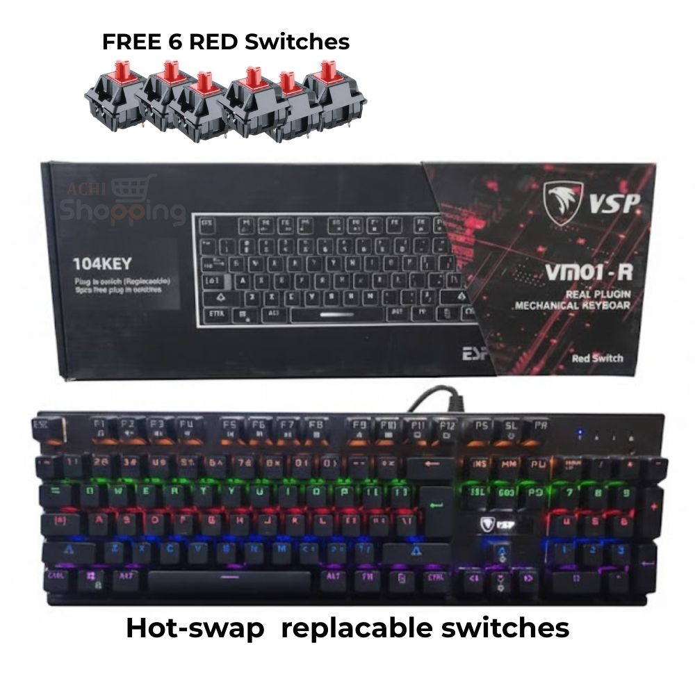 VSP VM01-R Mechanical Gaming Keyboard 104 Keys Hot-swap Red Switch (Wired)