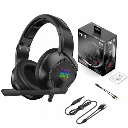 Onikuma K19 Rgb Wired Stereo Gaming Headset True Noise Cancellation, Usb+3.5mm Audio Plug For Ps4/Pc/Xbox One Controller/Laptop, Black.