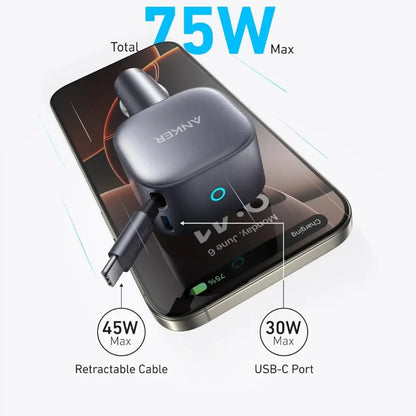 Anker Nano 75W Car Charger with Retractable cable