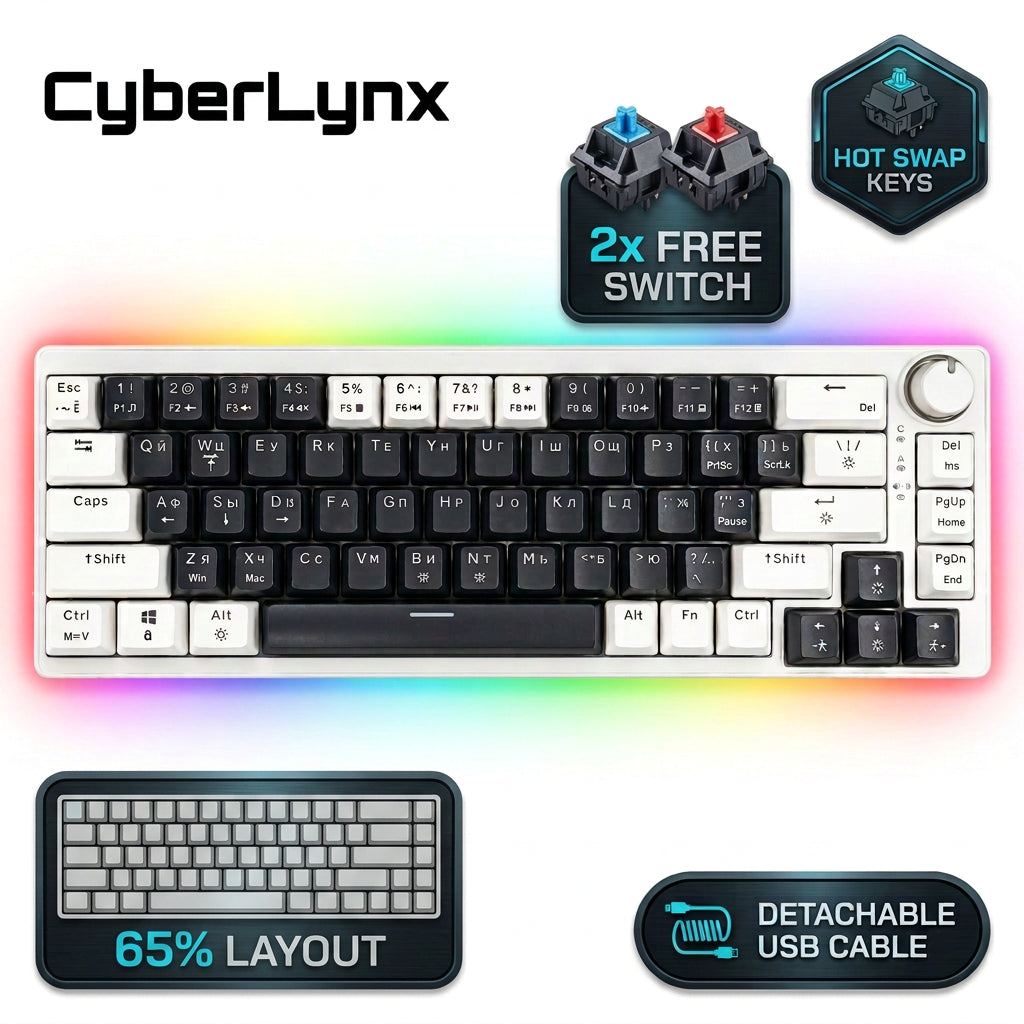 CyberLynx AG68 Gaming Mechanical Keyboard Hot Swap Switch