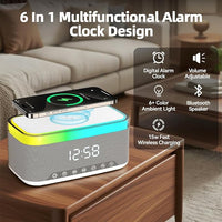 JEDEL 4-In-1 Speaker, Wireless Charger, Alarm Clock, Display Time and RGB Ambient Light