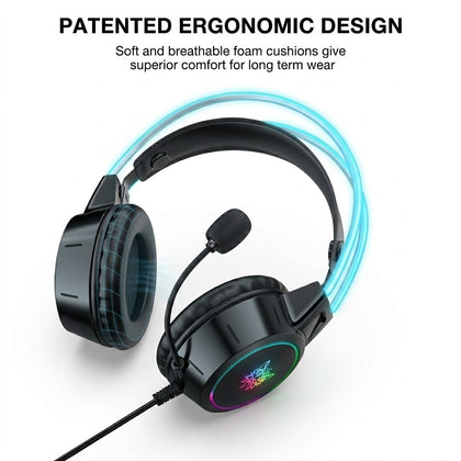 Onikuma-X15 Pro Rgb Head Beam With Mic, 3.5mm Wired Earphones, Durable Stereo Surround, Rgb Gaming Headset