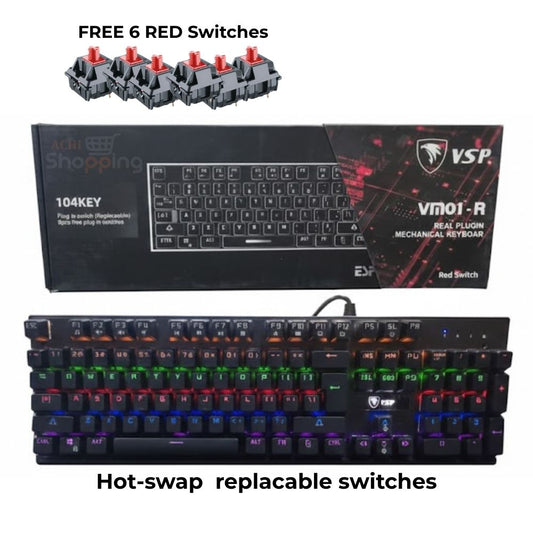 VSP VM01-R Mechanical Gaming Keyboard 104 Keys Hot-swap Red Switch (Wired)
